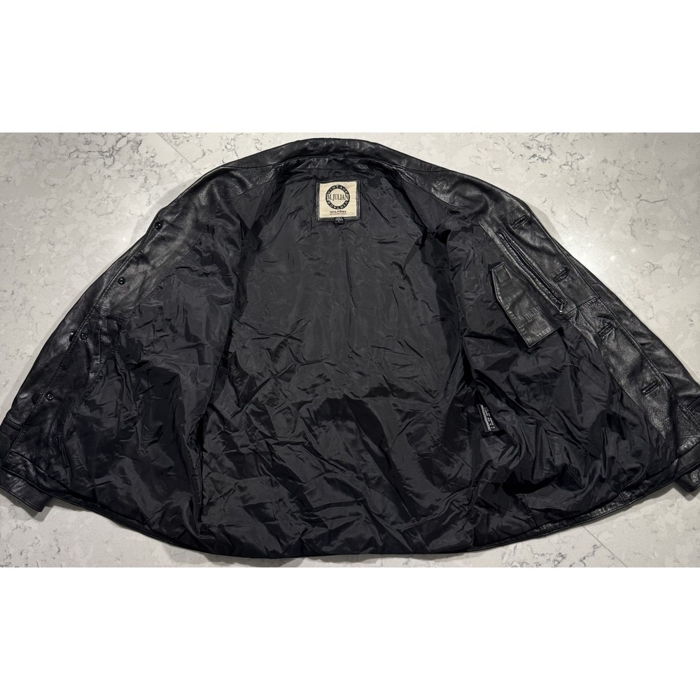 VTG 90s M Julian Wilsons Leather Jacket Mens Large Black Grunge Matrix Car Coat - Picture 10 of 12